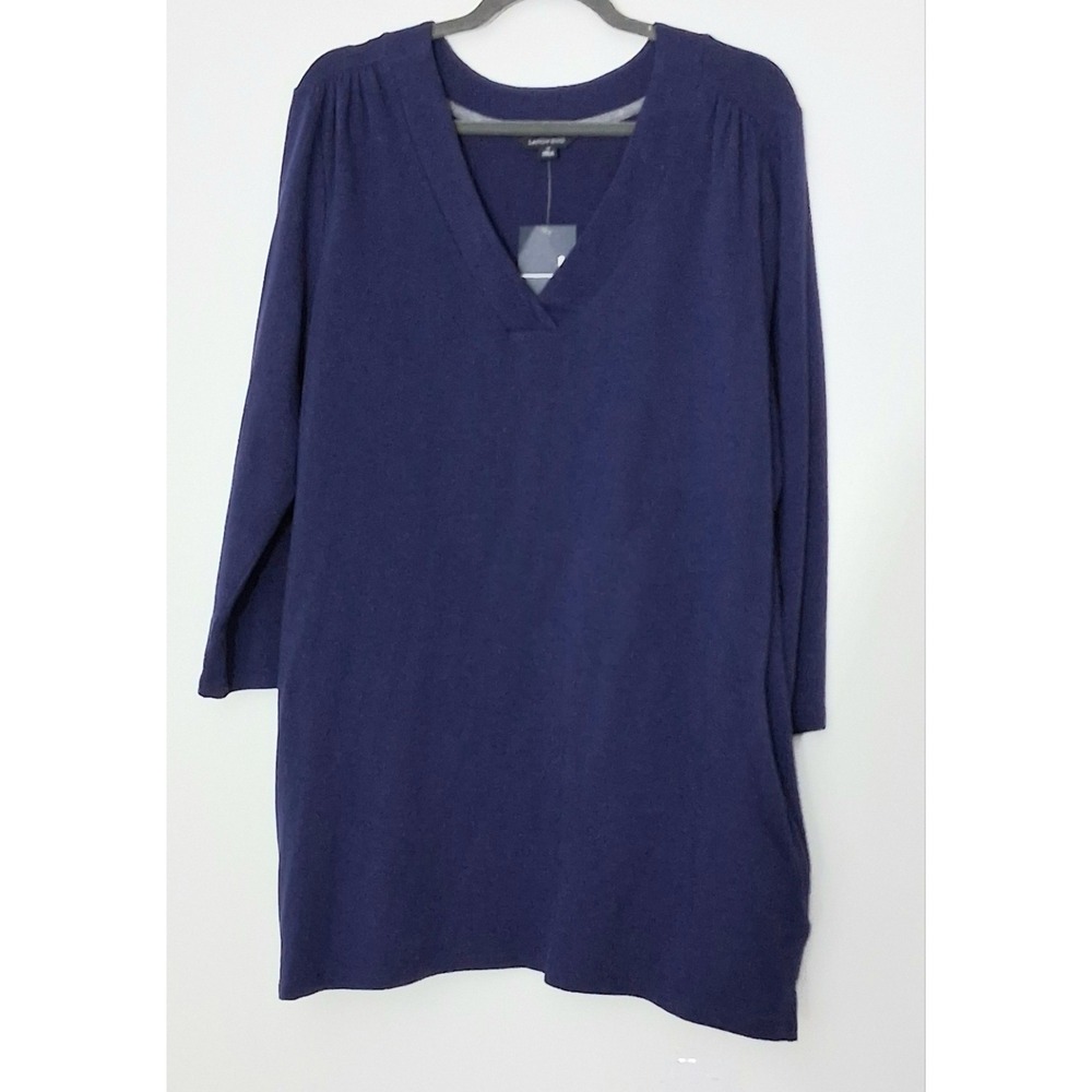 Lands End‎ Tunic Women's Size 18 Midnight Blue Terry V-Neck Pockets Pullon NEW
